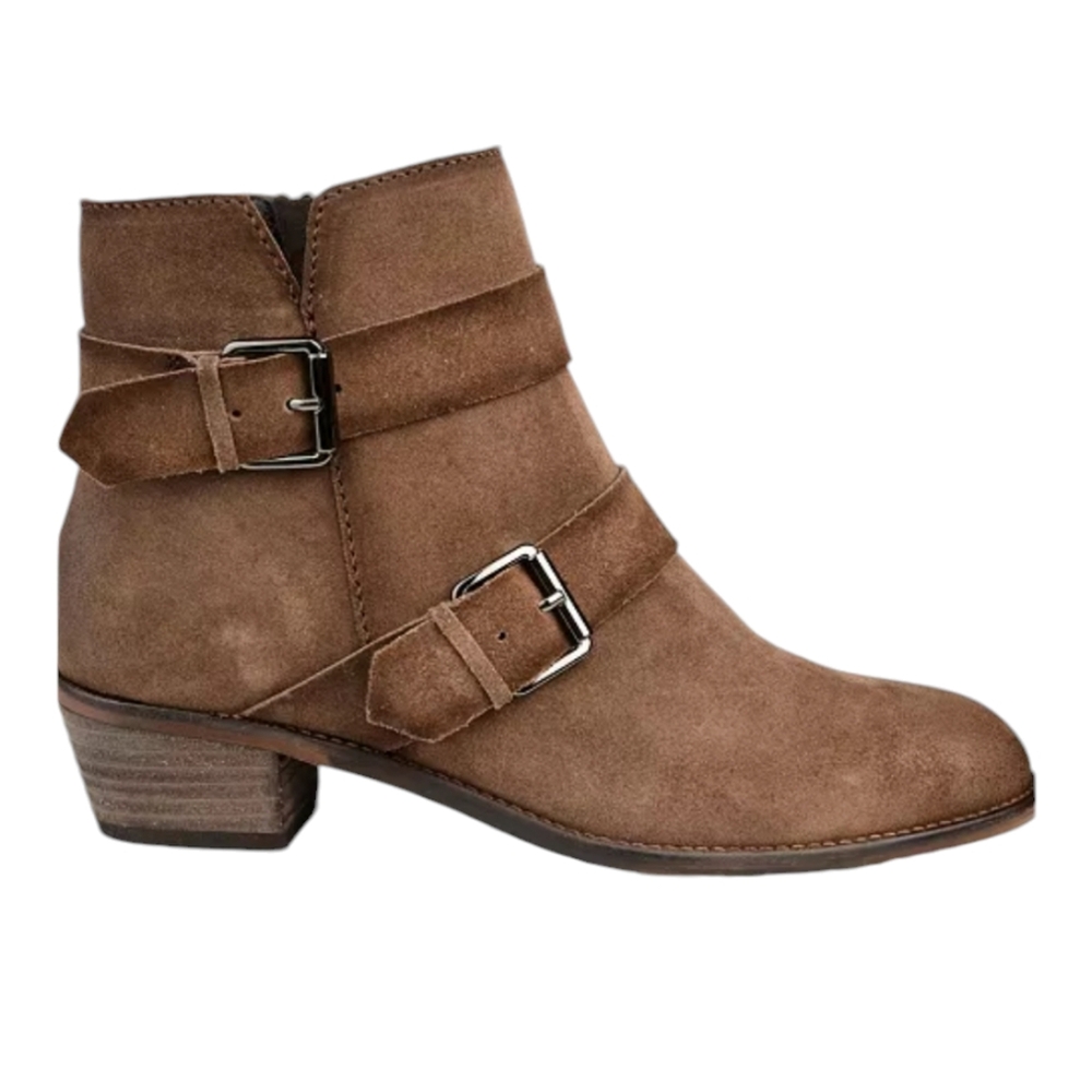 JOURNEE Womens Brown Western Errin Round Toe Block Heel Leather Booties Size 5.5